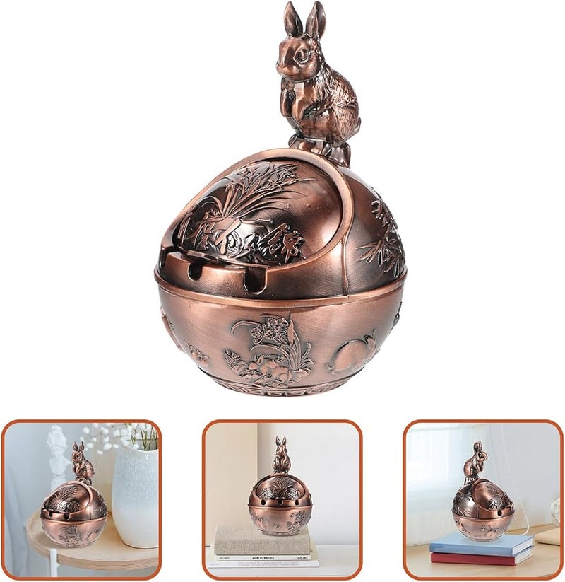 منفضة سجائر فنتاج على شكل أرنب مع غطاء، زخرفية ريترو مضادة للرياح للاستخدام الداخلي والخارجي - Image 3